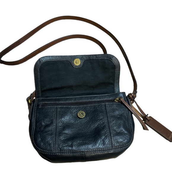 Fossil Cowhide Crossbody or Shoulder Black Pebble Stone with Brown Accents - Picture 2 of 13